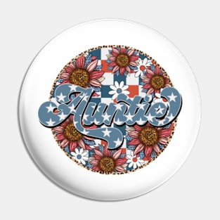 Groovy Sunflower AUNTIE American 4th Of July Mom Womens Pin