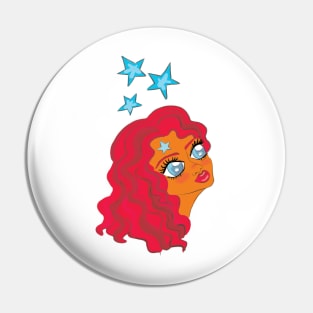 girl with red hair and stars dreaming Pin