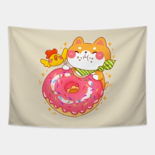 Shiba Inu Eating Giant Donut Tapestry