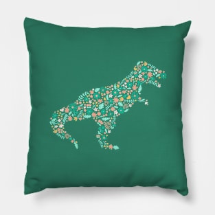 Floral T-Rex Teal + Pink Pillow