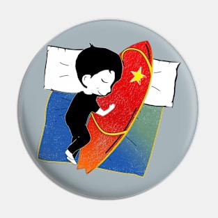 Boy sleeping with surf board Pin