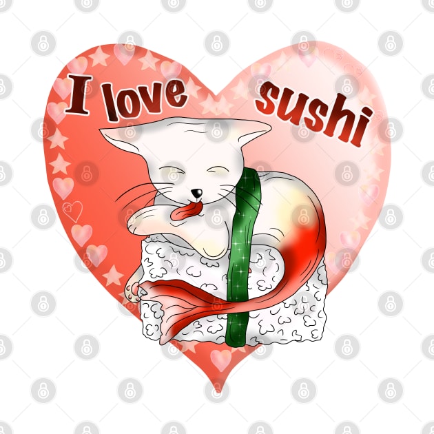 cat sushi cute I love sushi heart by cuisinecat