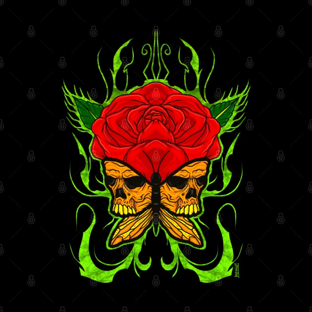 Skull winged butterfly and rose by Chillateez 