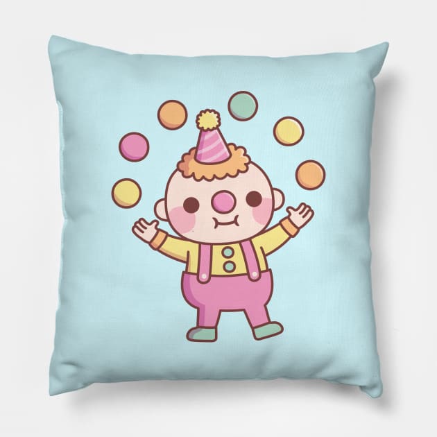 Cute Little Clown Juggler Juggling Balls Pillow by rustydoodle