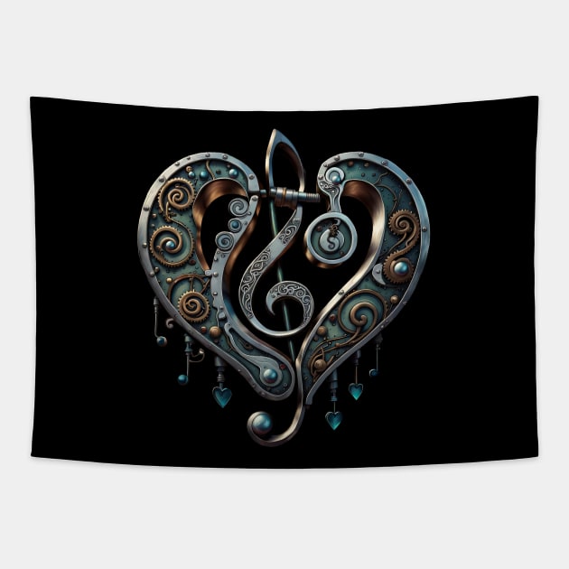 Elegant heart with clef in steampunk style. Tapestry by Nicky2342