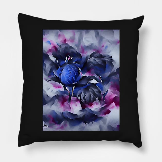 Indigo Abstract Floral Watercolour Art Pillow by Sr-Javier