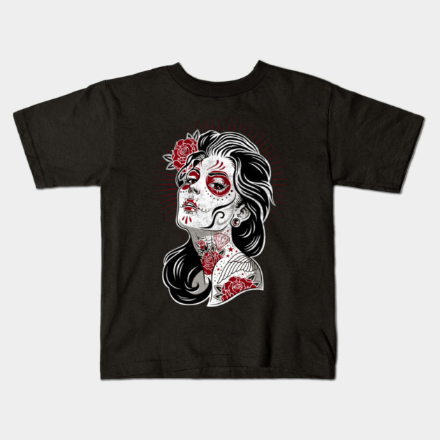 Day Of The Dead Halloween Costume Gift Top Girls Boys Kids Candy Skull T Shirt