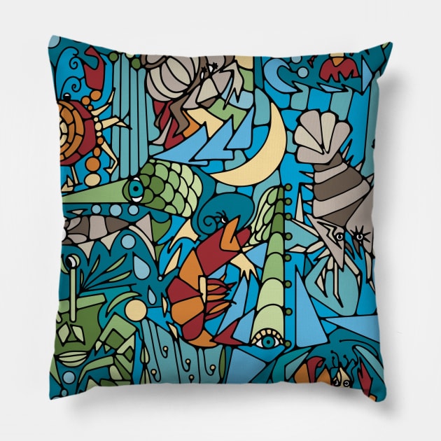 Cubist Crustacean Critters Pillow by Slightly Unhinged