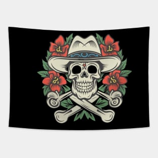 Cowboy Skull tattoo art Tapestry