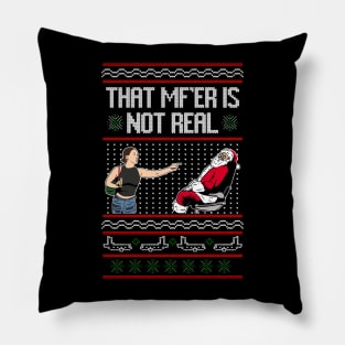 That Mf Is Not Real Santa On Chair Ugly Christmas Sweater Pillow