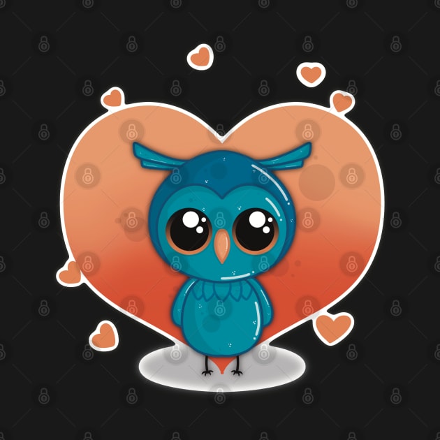 Cute Little Valentines Day Owl with Heart by LittleBearBlue