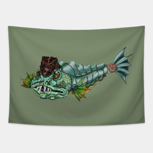 Hector Spittle the steampunk archer fish Tapestry by rlnielsen4