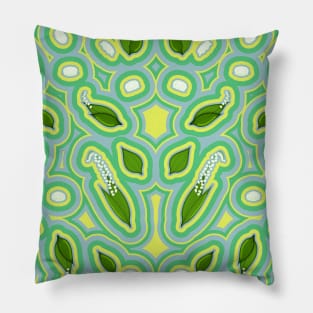 Spring Lily Pattern in Sky Blue, Butter Yellow and Aqua Pillow