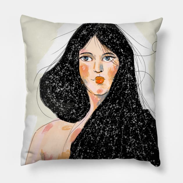 Mystery romantic girl portrait Pillow by MeadowTalesDesings