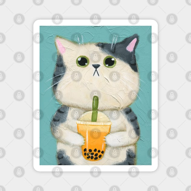 Mango Boba Kitty Magnet by KilkennyCat Art