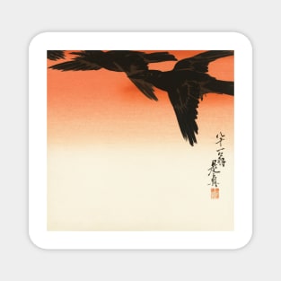 Crows and Red Sky Vintage Japanese Print by Shibata Zeshin Magnet