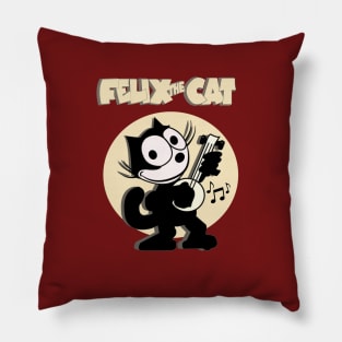 Banjo Playing Musical Felix Old School Retro Cat Cartoon Art Pillow