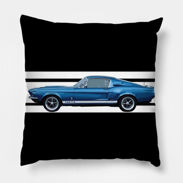 Mustang Shelby Cobra GT350 GT500 Performance Blue 67 Pillow by cowtown_cowboy