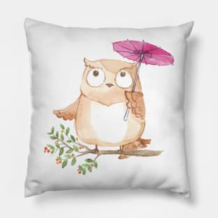 Cool Watercolor Owl In Rain Day Pillow