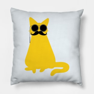 funny yellow cat with a big mustache and sunglasses Pillow