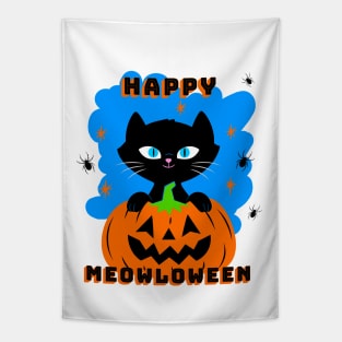 HAPPY Meowloween Black Cat Tapestry