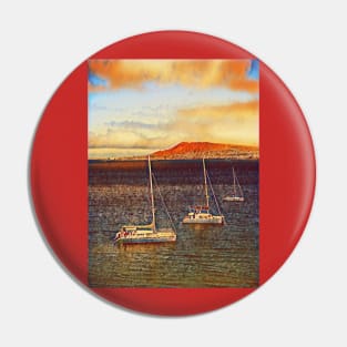 Boats on the ocean - orange tone Pin