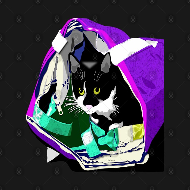 Cute Tuxedo Cat In Shopping Bags Copyright by TeAnne by TeAnne