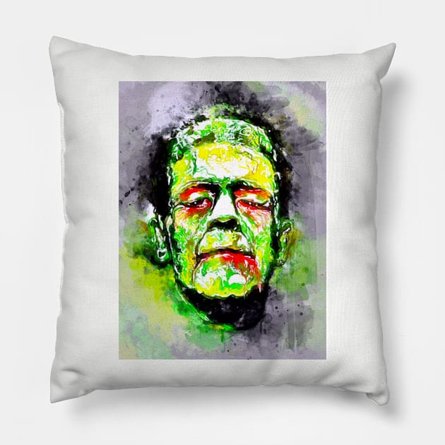 Watercolor Frankenstein Monster Pillow by danieljanda