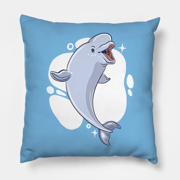 Cute Beluga Whale Illustration Pillow by SLAG_Creative