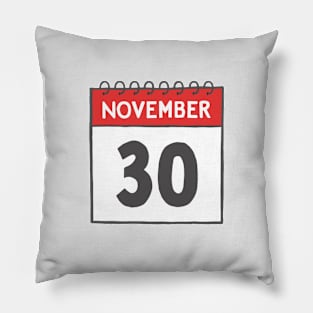 November 30th Daily Calendar Page Illustration Pillow