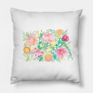 Watercolor Pink Florals with Peaches Pillow