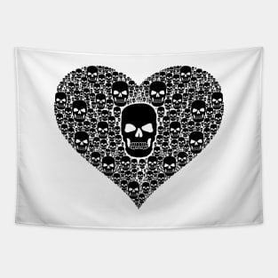 Heart shape made of Skulls, black Tapestry