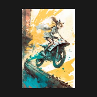 Girl riding motorbike Anime style T-Shirt