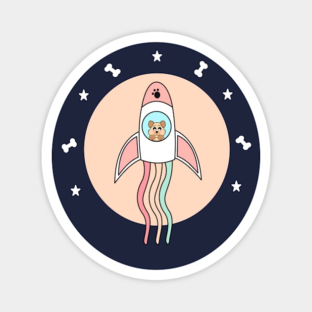 Kawaii dog flying in a space rocket to another galaxy Magnet by Ralph Hovsepian