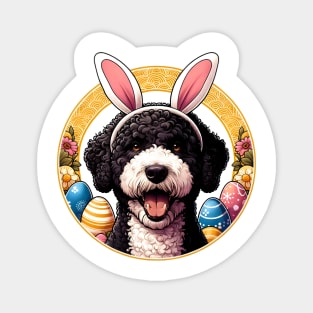 Spanish Water Dog Enjoys Easter with Bunny Ears Magnet