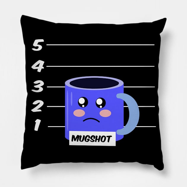 Funny Coffee Mug Mugshot Pun Pillow by POD Creations