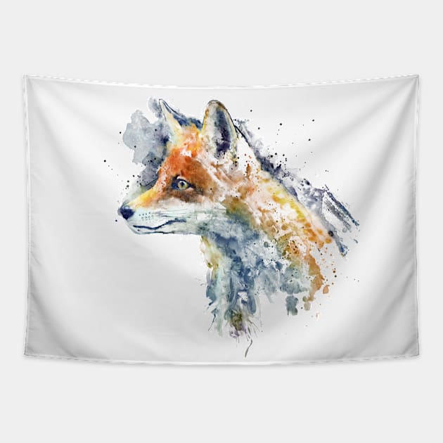 Watercolor Portrait - Cute Fox Profile Tapestry by Marian Voicu