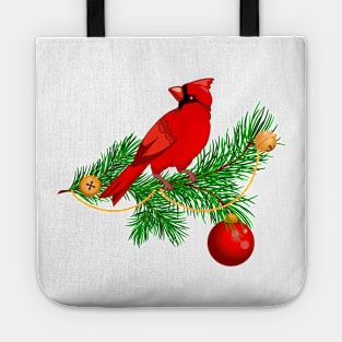 red cardinal on a fir branch Tote