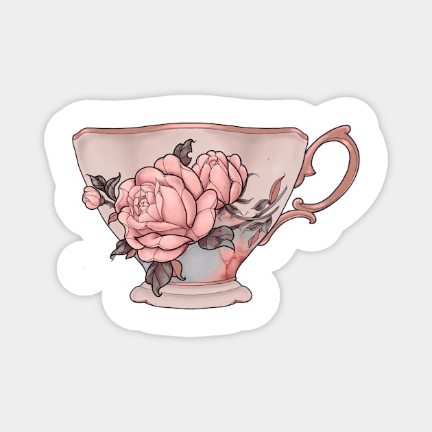 Vintage Tea Cup With Rose Magnet by Verre