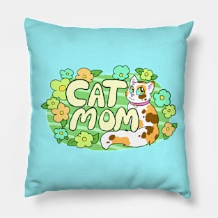 Cat Mom (With Flowers Version) Pillow