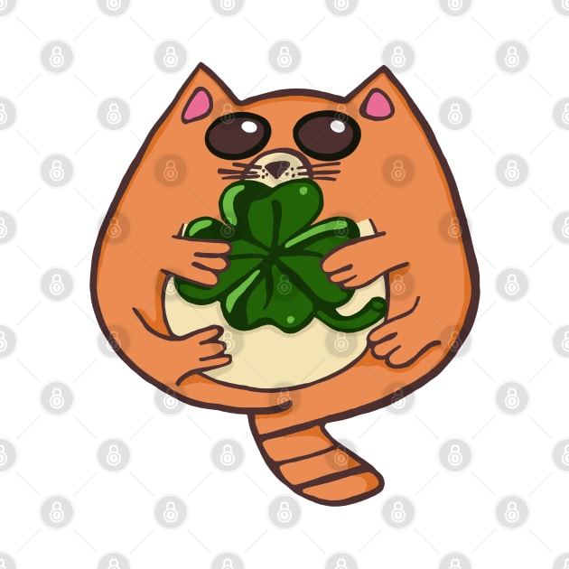 Cat hugging a Four Leaf Clover by wildjellybeans