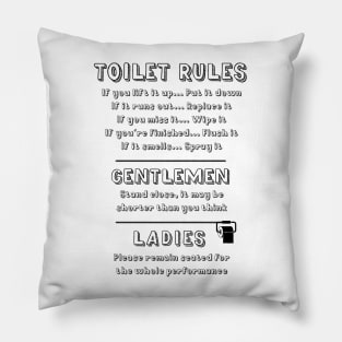 Toilet Rules Funny Quotes For Ladies And Gentlemen, Sarcastic English Humor For The Loo Pillow