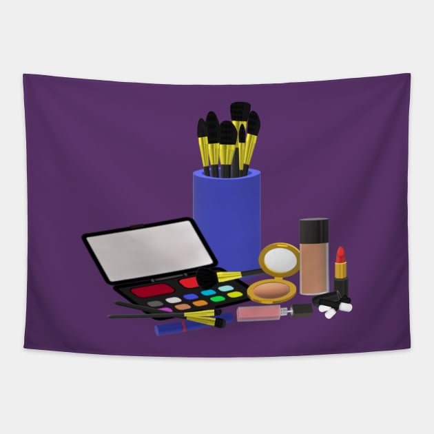 Makeup Collection (Light Shades. Purple Background.) Tapestry by Art By LM Designs 