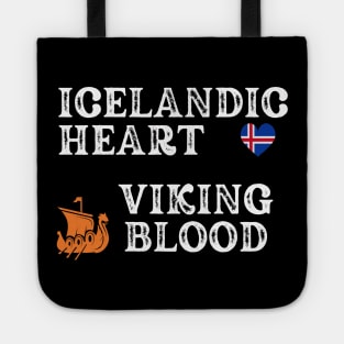 Icelandic Heart Viking Blood. White text,  Gift ideas for historical enthusiasts. Tote