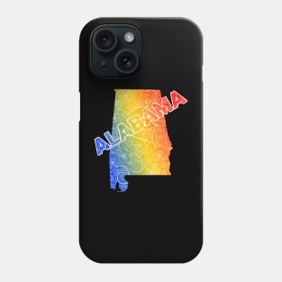 Colorful mandala art map of Alabama with text in blue, yellow, and red Phone Case