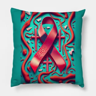 Thrombosis Awareness Ribbon with Cross Pillow