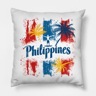 Philippines Vibes - Colourful palm trees and surfer Pillow
