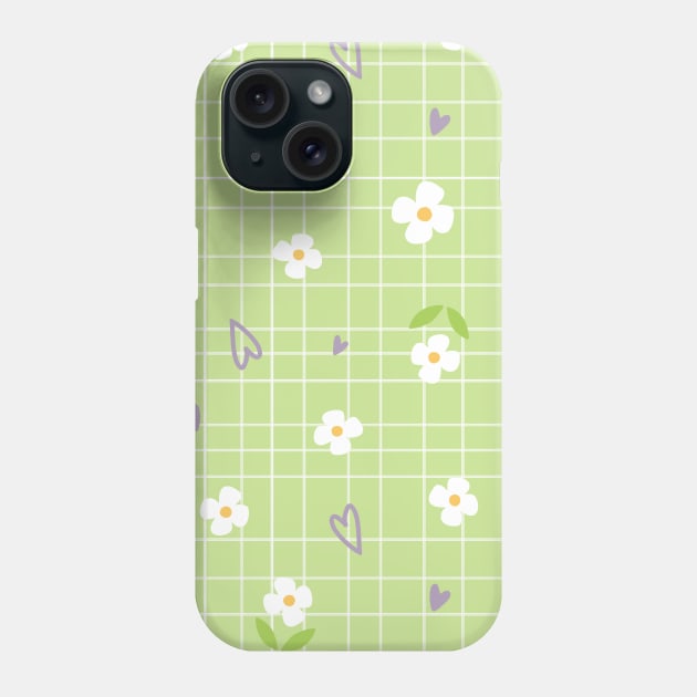 Cute Flower Pattern Green Background Phone Case by mamita.design
