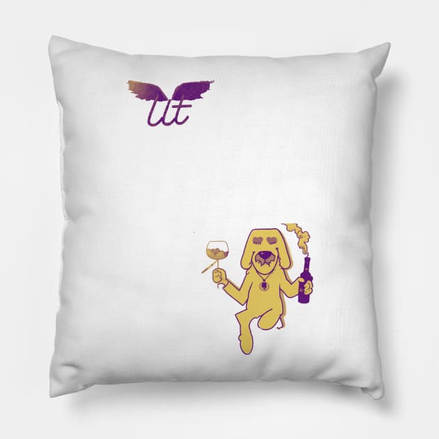 LitQ - Cute dog drinks wine on Valentine's Day anime art vibe Pillow by LitQ