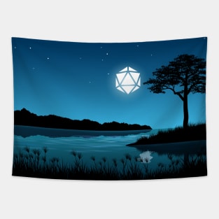 Starry Night D20 Dice Lake Reflection Tabletop RPG Maps and Landscapes Tapestry